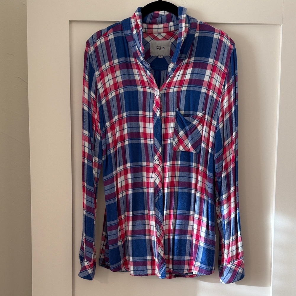 Rails Red m, White and Blue Plaid Shirt Sz L